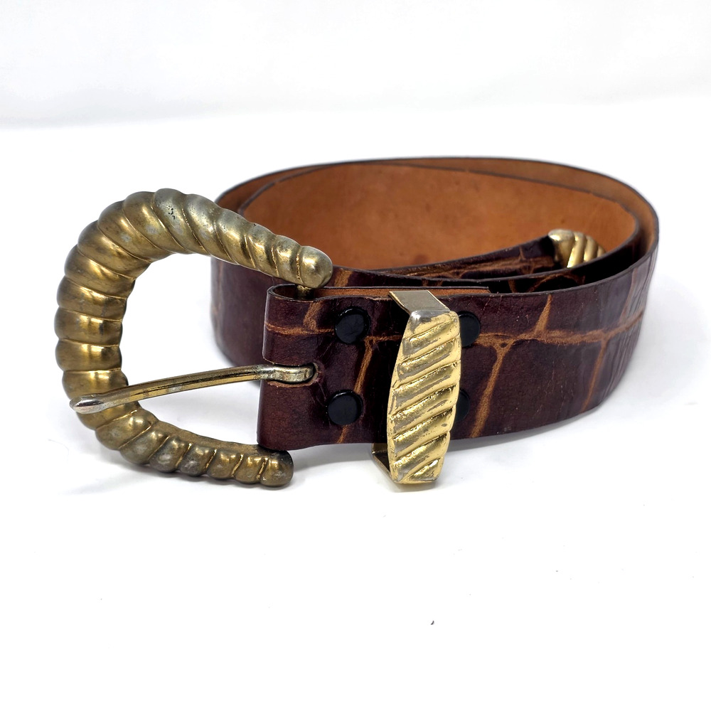 VTG Catherine Dial Easley Leather Belt Womens Medium Brown Croc-embossed USA
